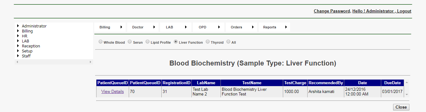 DVNAPMS Blood Biochemistry Liver Function Grid Page
